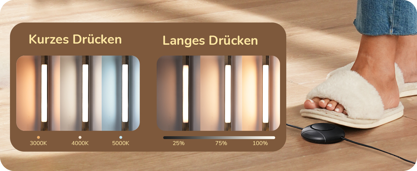 LED торшер EDISHINE з 4 дерев'яними полицями, регульоване освітлення, 3 колірні температури, поворотний світловий стержень, підсвічування полиць, футовий вимикач, вінтажний коричневий