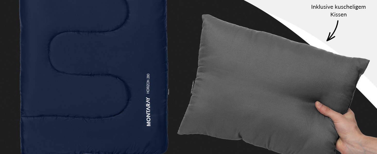 Montaray® Hooded Sleeping Bag -3°C - Outdoor Winter & Summer Sleeping Bag for Hiking, Camping & Hut Use - Warm Sleeping Bag for Men & Women (Blue, 280GSM, 75 x 220cm)