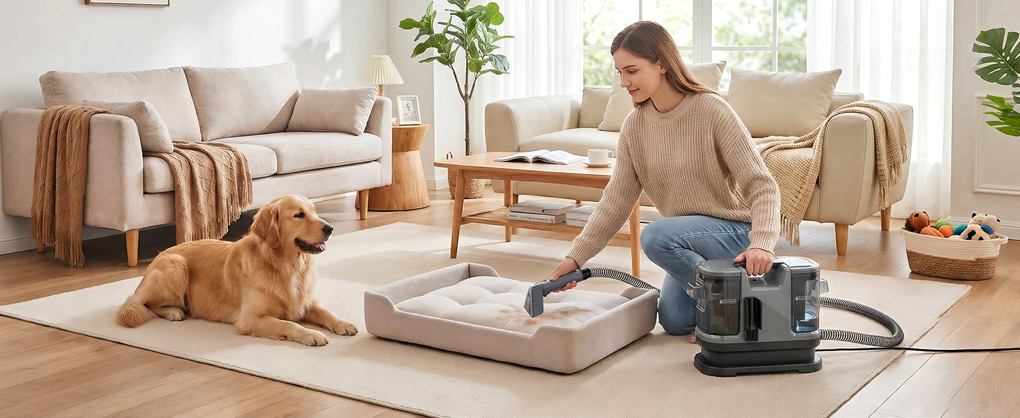 Lubluelu Пылесос для чищення мягкой мебели и ковров, 600 Вт - 18 кПа, портативный, с самоочисткой и длинным шлангом для ковров, диванов и салона автомобиля, серый