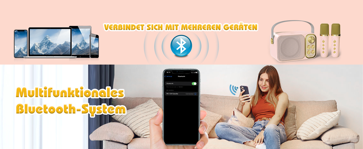 Караоке машина з 2 мікрофонами, портативна Bluetooth колонка для дітей та дорослих, 7 голосових ефектів, ідеально для вечірок та днів народження, рожева