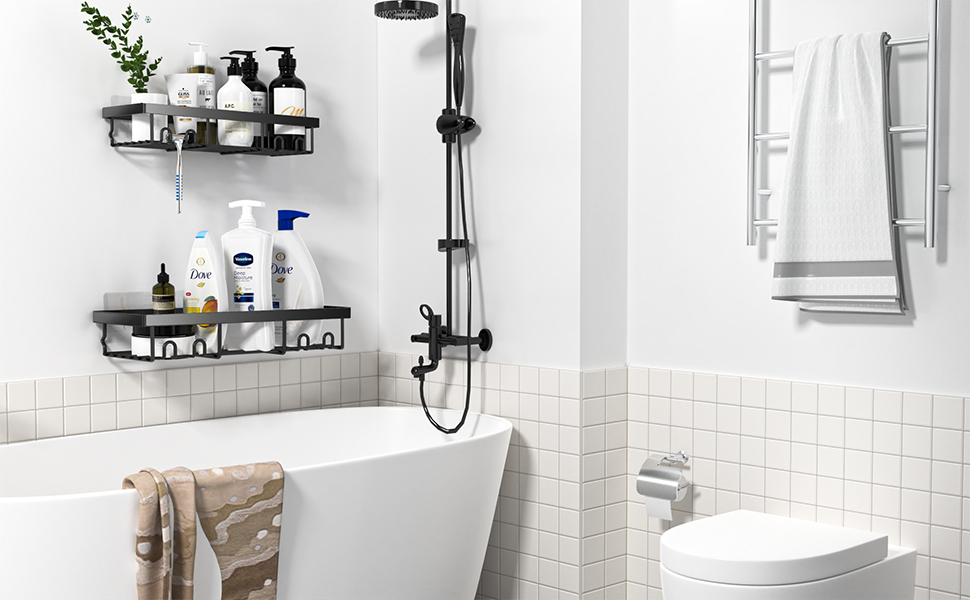 Набір душових піддонів 2+1, 3 шт. з мильницею, без свердління, чорний колір. Органайзер для ванної кімнати