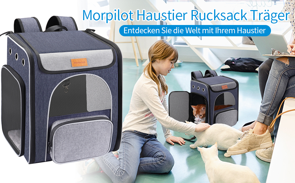 Рюкзак-переноска для котів та маленьких собак Morpilot, 7 кг, блакитно-сірий, 33л