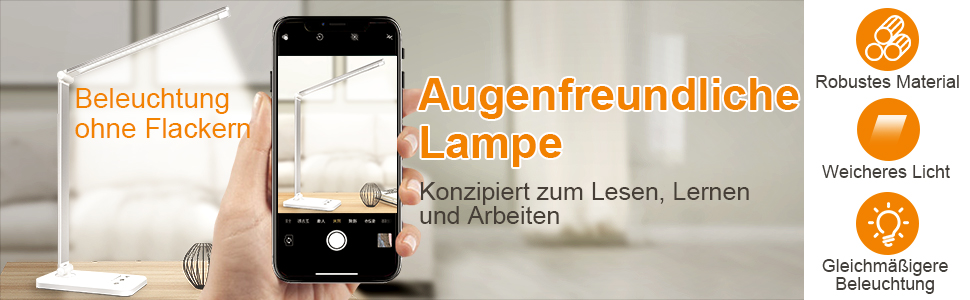 LED лампа настільна SLATOR з регулюванням яскравості, 5 кольорів та 10 рівнів, USB-зарядка, для читання, дітей, срібна, алюміній, QM019