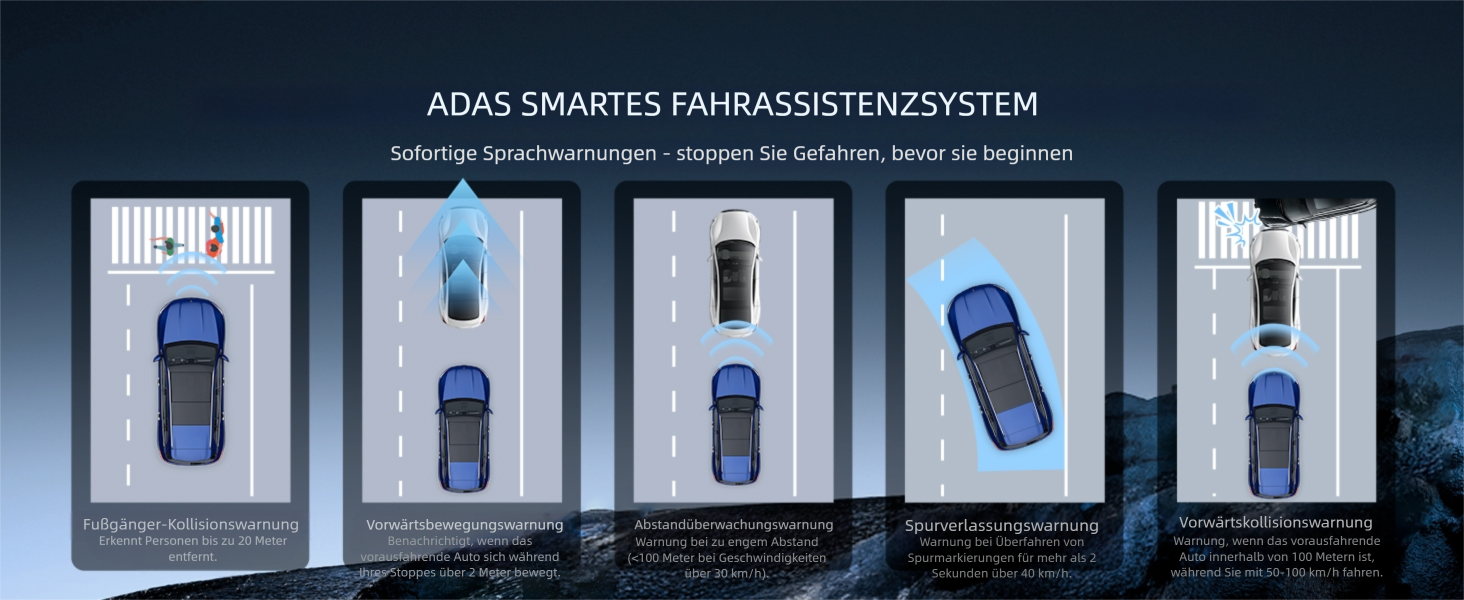 Відеореєстратор TECXERLLON 4K з ADAS, GPS, WDR, G-сенсором та нічним баченням, 24/7 парковка, 128GB карта в комплекті