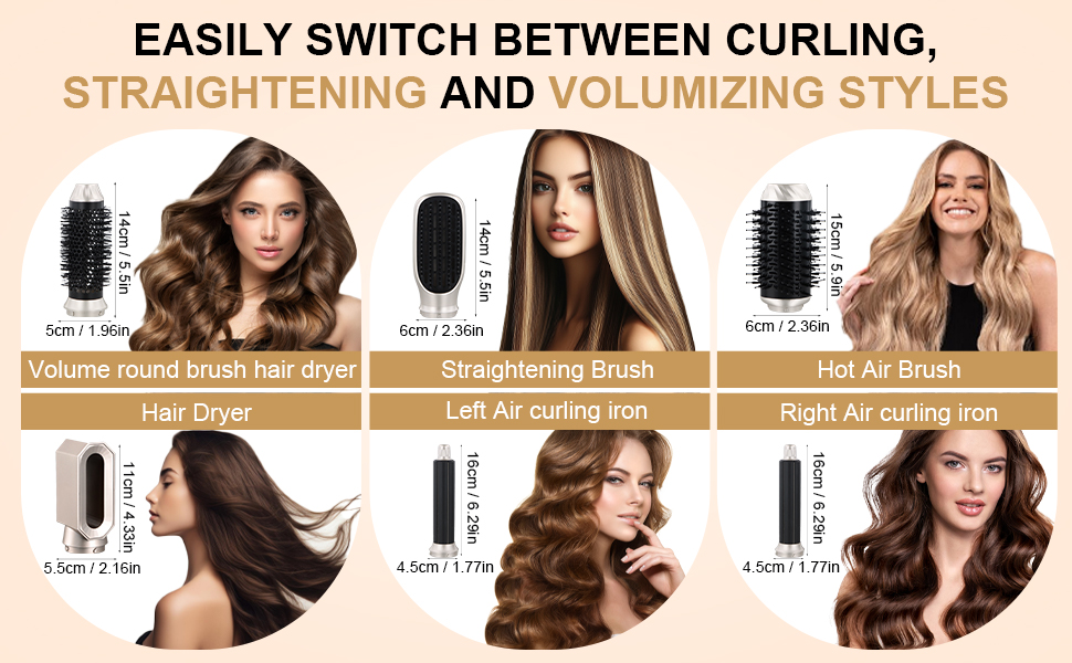 Набір для укладки волосся 6 в 1: локони, об'єм, випрямлення, сушка, чорний