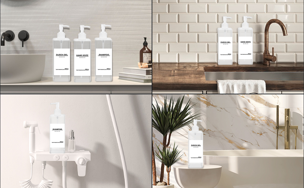 Набір дозаторів для мила Roselee (4 шт.), 500 мл, прозорі, для кухні та ванної кімнати