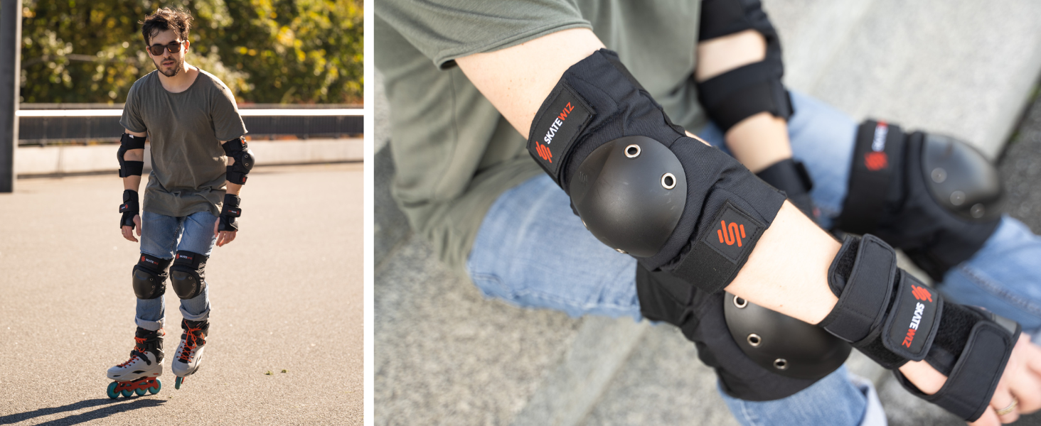 Захисний комплект SKATEWIZ для роликів для дорослих і підлітків, 6 предметів, неопренові наколінники з фіксацією, німецький бренд