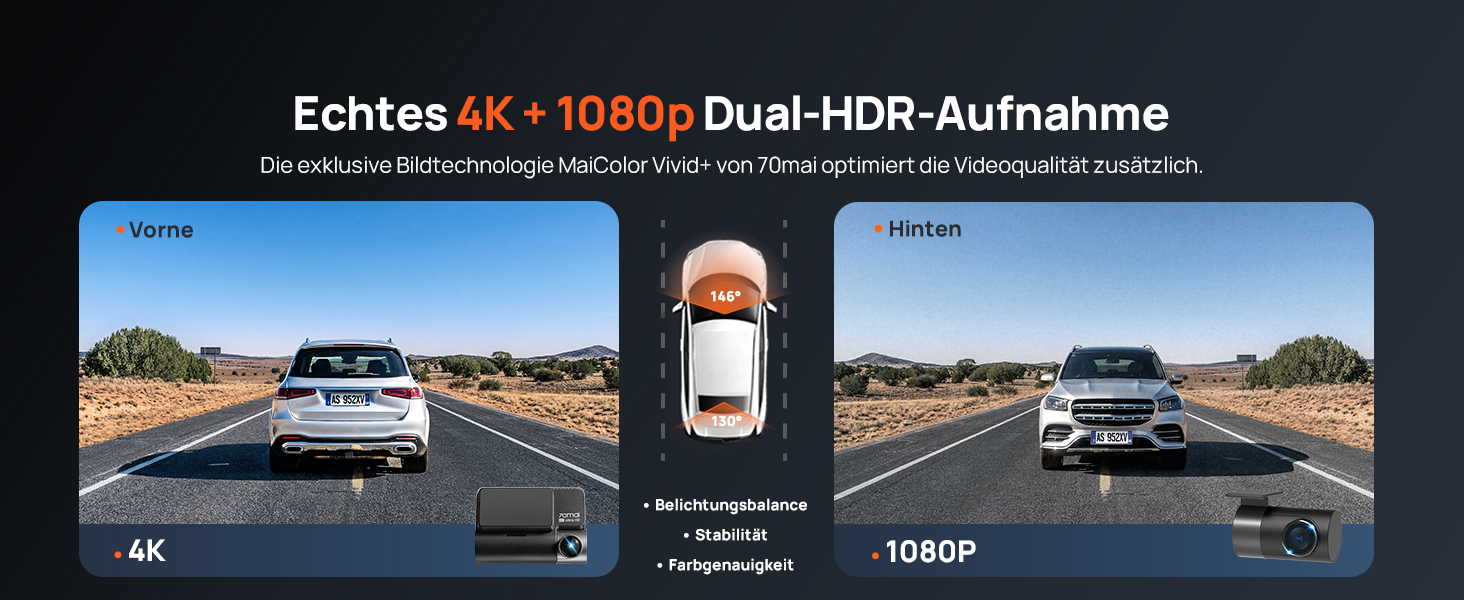 Автомобільний відеореєстратор 70mai A810S 4K HDR Dual Dashcam (передня та задня камери), Sony STARVIS 2 IMX678, Night Owl Vision, 4G LTE, ADAS, паркування 24/7, WiFi, 128GB Micro SD