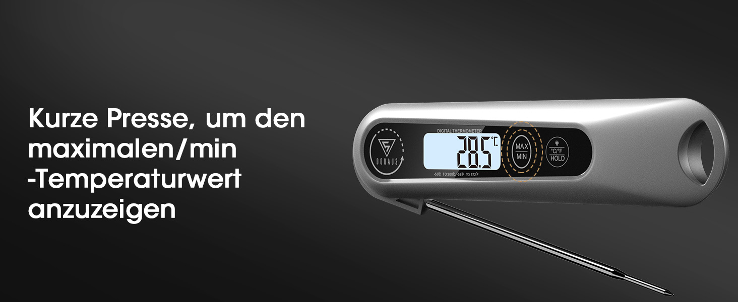 Цифровий кухонний термометр DOQAUS для м'яса, приготування їжі, випікання та гриля, швидка реакція 3s, LCD дисплей, автоматичне вмикання/вимикання (сріблястий/чорний)