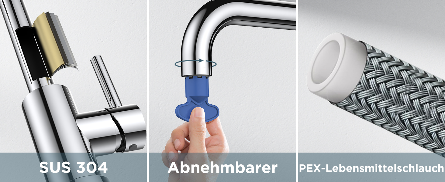 Змішувач кухонний FORIOUS, поворотний 360°, L-подібний, для 1 отвору, полірований хром