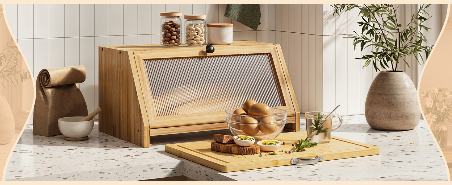 YOUDENOVA Скринька для хліба з дощечкою для нарізання, дерев'яний кошик для хліба, коробка для зберігання, бамбукова коробка для хліба, солі та перечниці, 39x25x20 (ДхШхВ) см, (Bois)