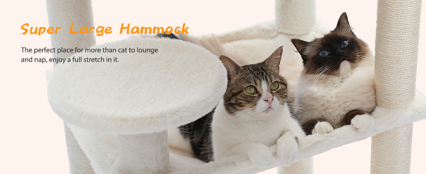 Дерев'яний кігтеточка для котів Petpela Katzenbaum 143см з гамаком та лежаком, обтягнутий сизалевим мотузком, бежевий