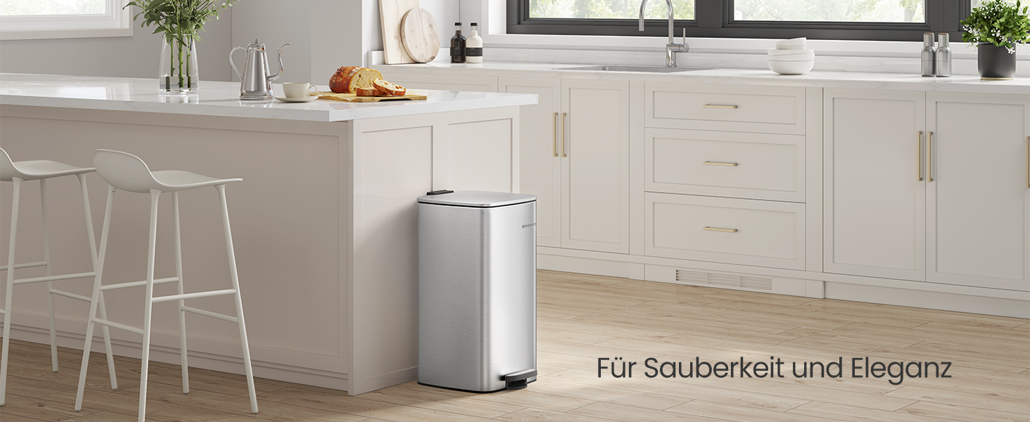 Відро для сміття SONGMICS з педаллю, 30 л, нержавіюча сталь, з внутрішнім відром, Soft-Close, LTB592E01