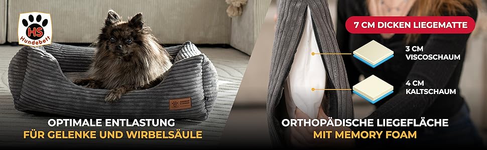 Ортопедичне ліжко для собак HS-Hundebett® Deluxe Cord M (70x90 см) – Зелене ліжко з memory foam для великих собак, миється, не слизьке, Made in Germany