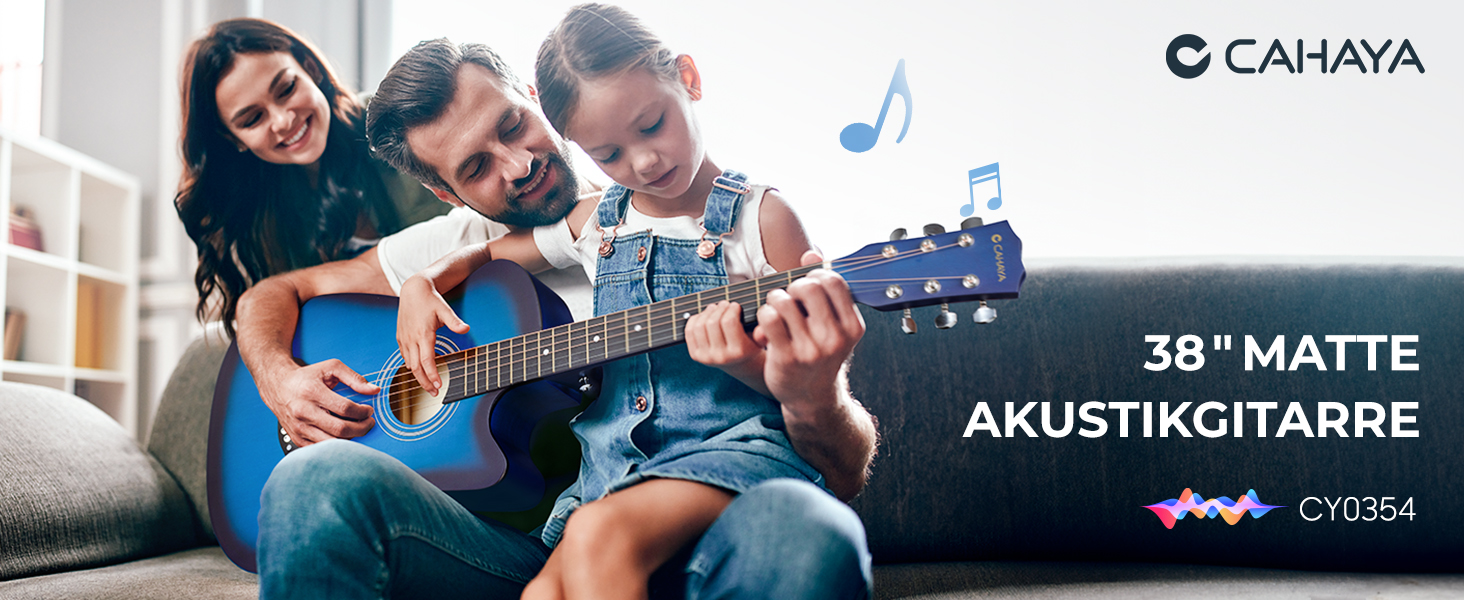Акустична гітара CAHAYA 38 дюймів: Комплект для початківців, дітей та дорослих, з чохлом, запасними струнами, каподастром, медіаторами, наклейками на лади, синій CY0354