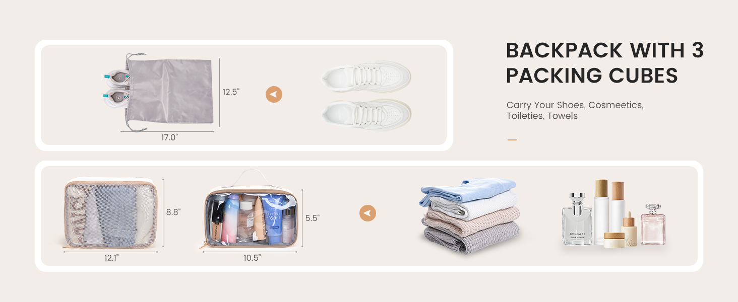 LOVEVOOK Рюкзак для ручної поклажі 40л, для подорожей, з відділенням для ноутбука 17.3 дюймів, з вологостійким відділенням, 45x36x20 см, бежевий/хакі