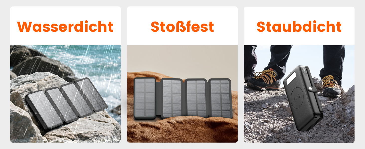 Power bank FEELLE 27000mAh з сонячною зарядкою та швидкою зарядкою 22.5W USB-C, чорний