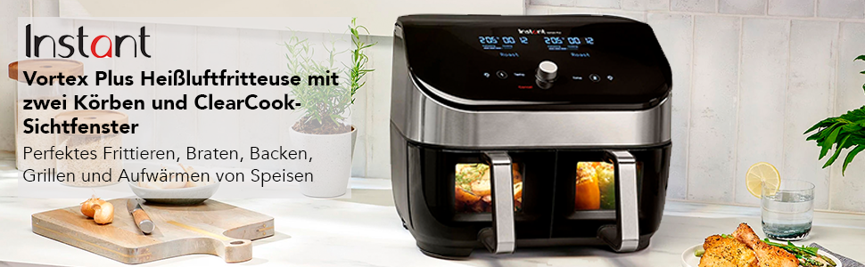 Мультифрітюрниця Instant Vortex Plus 5.7L з ClearCook, 6-в-1, Чорний, 1700W, Сталь з оглядовим вікном, 8L