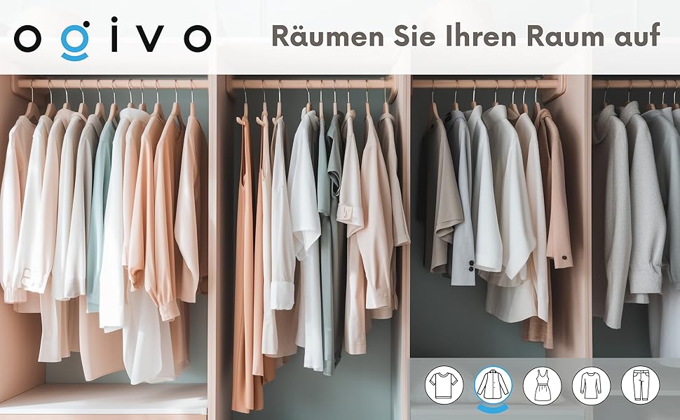 Дерев'яні вішалки для одягу OGIVO – набір 20 шт. з обертовим гачком та вирізами на плечах (натуральне дерево)