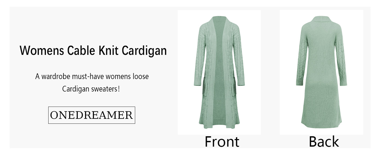 Saodimallsu В'язаний кардиган для жінок, великий в'язання, відкритий спереду, з кишенями, світло-зелений, XL