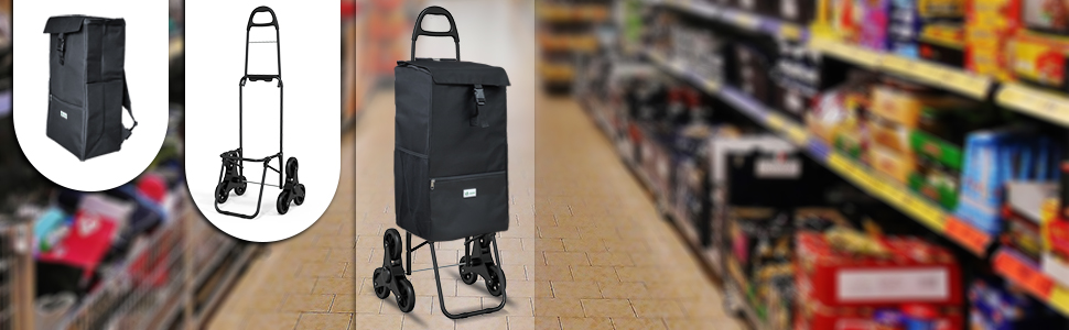 Тростина-тележка Vounot з підйомником для сходів та холодильником, складаний візок для покупок на 3 колесах, 40 л, чорний