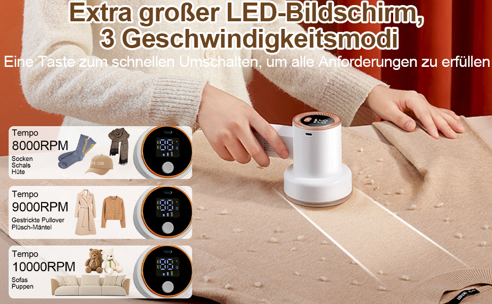 Електричний видальник ворсу 2-в-1 з роликом, 6 лез, 3 швидкості, LED-дисплей, для різних тканин