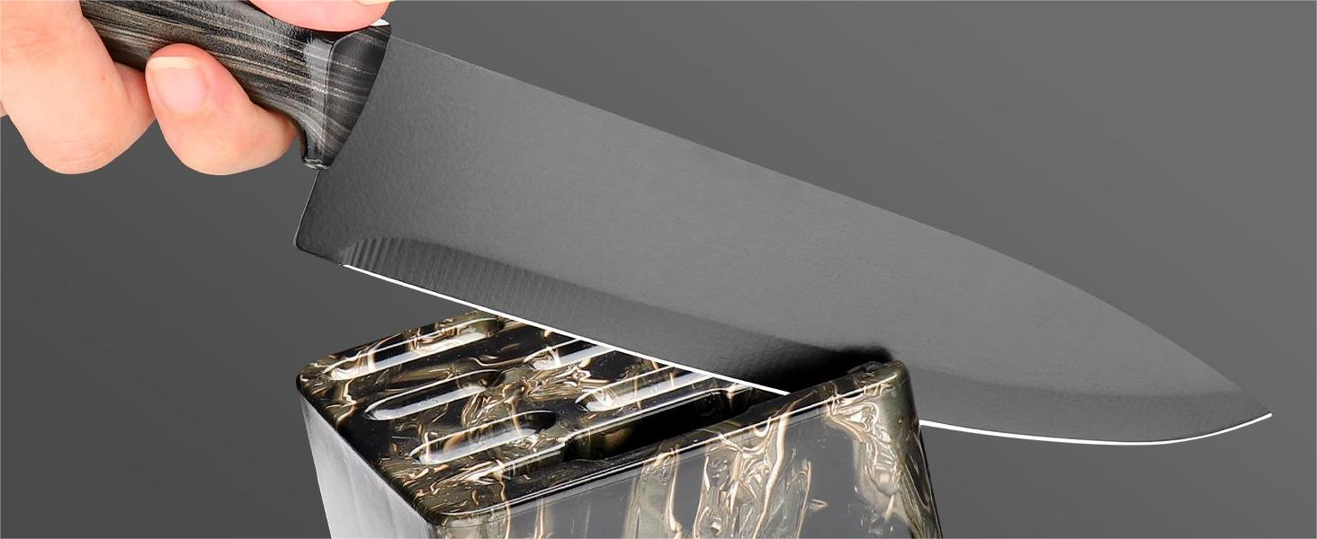 Набір кухонних ножів Messerblock з 16 предметів, з дощечкою, захистом пальців, точилкою та кухонними ножицями, професійний набір для дому (зелений, чорний)