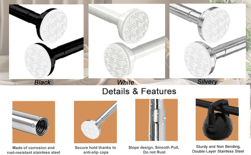 Труба для шторки у ванну/душ, телескопічна, без свердління, 60-290 см (срібляста)