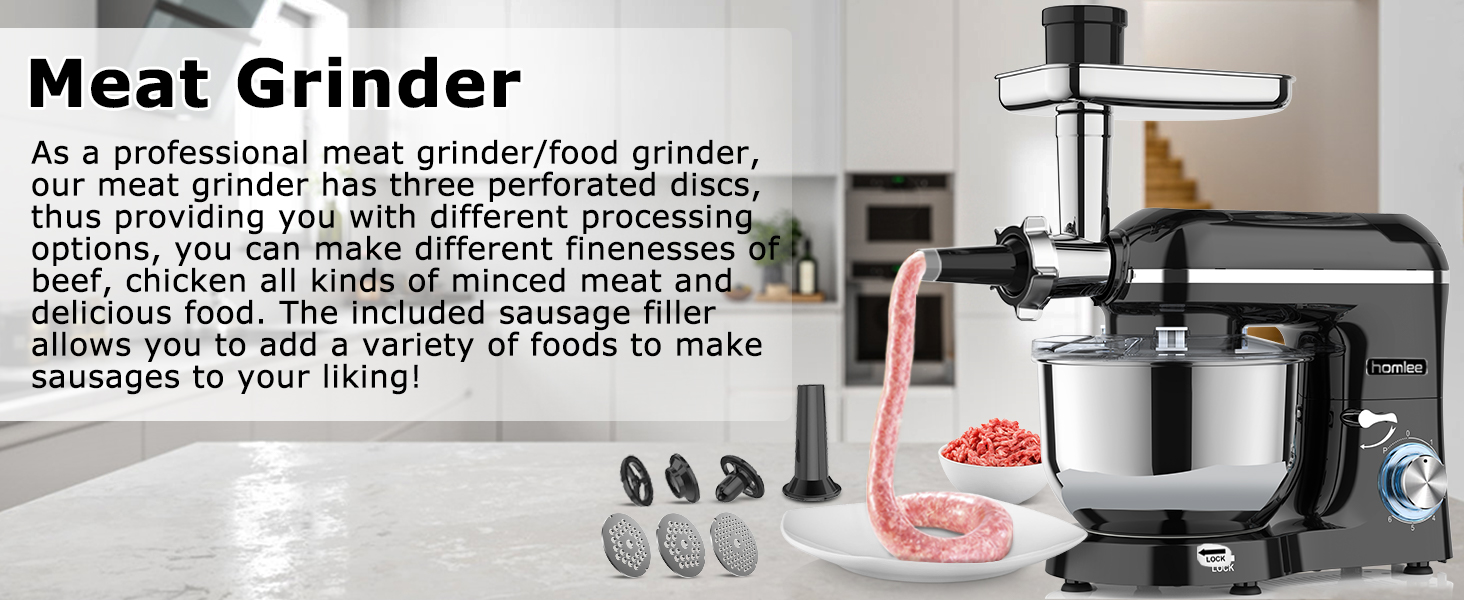 Homlee 3-in-1 Kitchen Machine with 1800W Power - Food Processor, Mixer, Meat Grinder & Juicer with 5.5L Stainless Steel Bowl