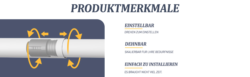 Штанга для душу U/L форми, 75x(150-190)x75 см - 2 в 1 (душова завіса, ванна, кут) - без кріплення до стелі, 24 кільця з нержавіючої сталі (біла)