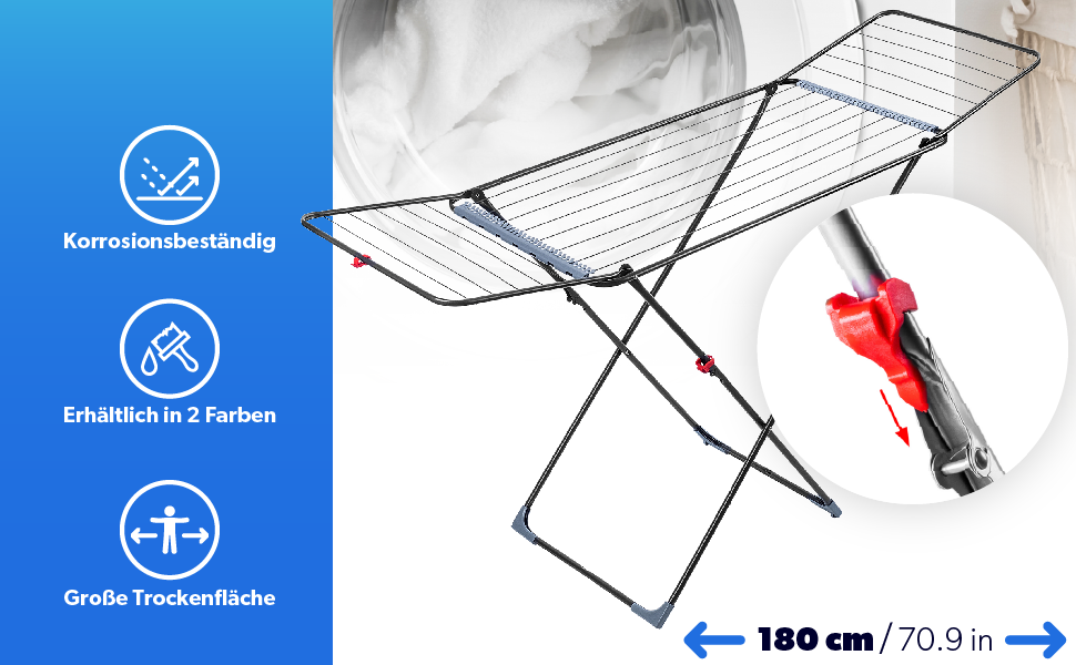 КADAX Сушарка для білизни з 18 метрами сушильної поверхні - для квартири, балкону та саду, розкладна, з неслизькими ніжками, економна, виготовлена в ЄС (Антрацит Плюс)