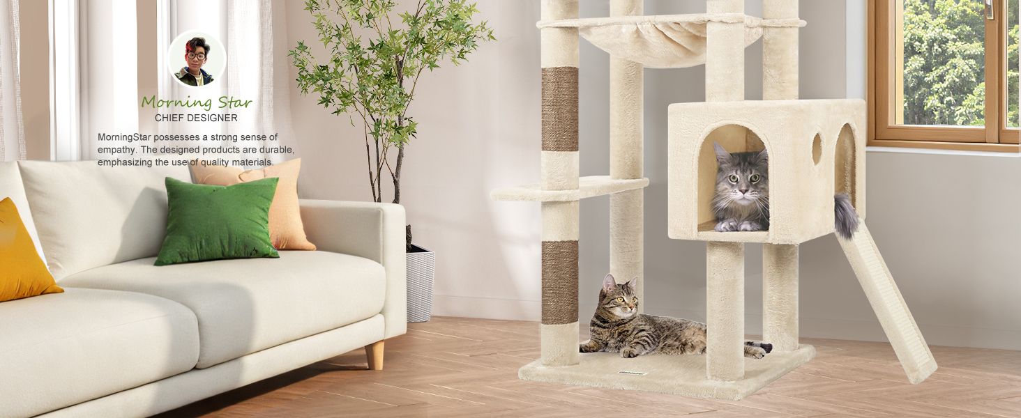 Драбина-кіготь Globlazer Kaktus (178 см) для котів: велика, з гамаком, будиночком та сходами з сизалю. Підходить для 2-4 великих котів. Колір: зелений (F70 Pro)