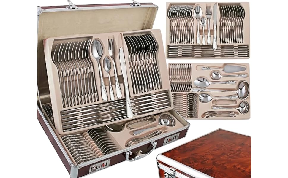 Набір столових приборів SATIN 72 предмети з нержавіючої сталі на 12 осіб (виделки, ложки, ножі) у кейсі