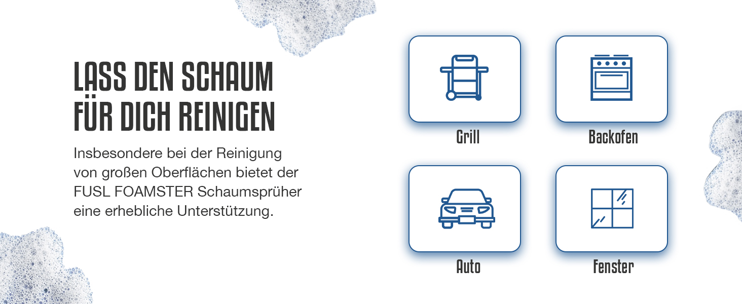 FUSL Grill Cleaner Set – FOAMSTER Foam Cannon + 1L Crust Remover – Extra Strong Grill Cleaner for Gas Grill, Smoker & Grill Grate – Biodegradable & Effective – Made in Germany