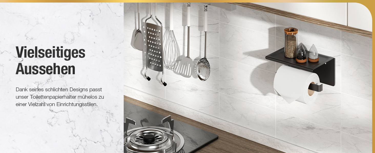 Тримач туалетного паперу HITSLAM без свердління, чорний, нержавіюча сталь з полицею, самоклеючий, для ванної кімнати