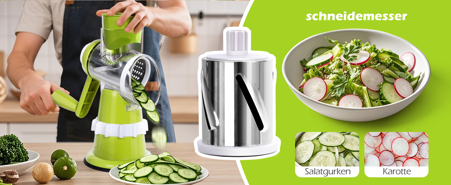 Ручна тертка для овочів 3-в-1 з нержавіючої сталі, терка для сиру з ручкою та 3 змінні леза, для салату, горіхів, фруктів, піци