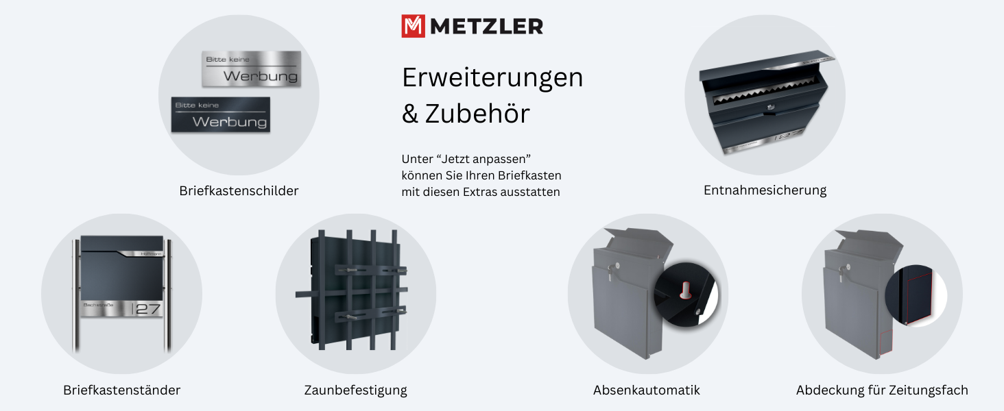 Поштова скринька Metzler Modell G антрацит, порошкове покриття RAL 7016, з гравіюванням та табличкою з нержавіючої сталі, настінний монтаж, 37x37x10.5 см