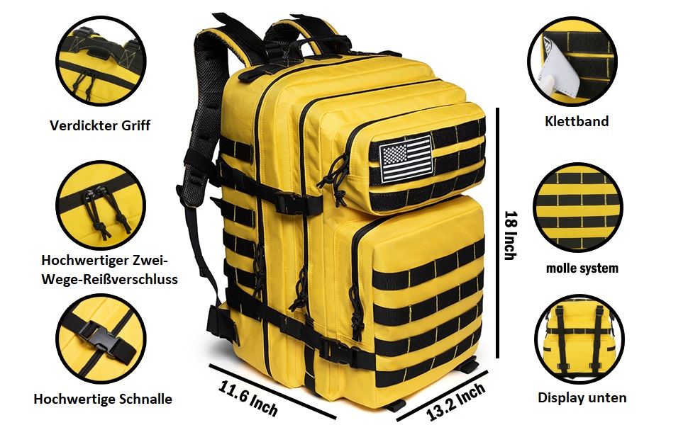 Тактичний рюкзак QT&QY 45 л армійський Molle для чоловіків, військовий штурмовий рюкзак Bundeswehr для туризму, трекінгу, 3-денний рюкзак (3.1 сірий)