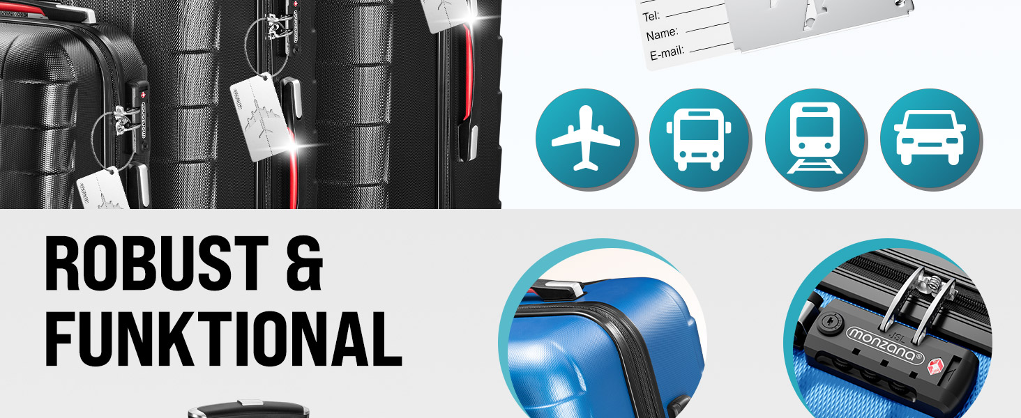 Набір валіз MONZANA® 3шт з TSA замком, органайзером, вагами та ременем. Чорний, M-L-XL