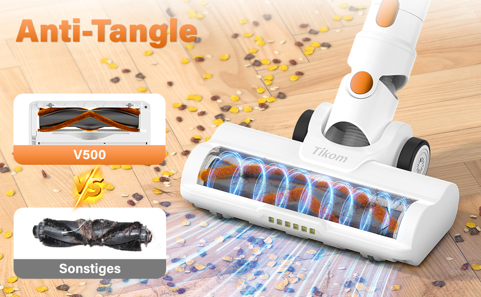 Бездротовий акумуляторний пилосос Tikom V500 450W, 6-в-1, білий. З контейнером 1.3л, для прибирання килимів, шерсті тварин та твердих поверхонь.
