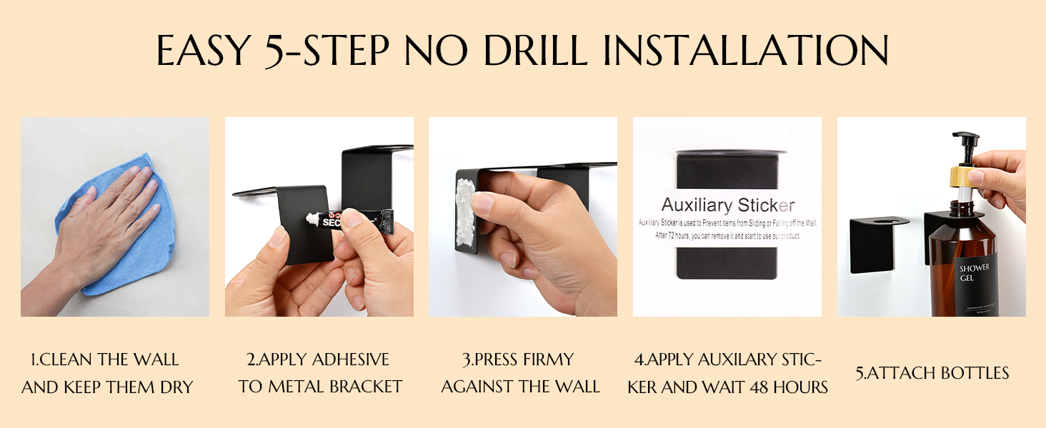 3 шт. дозатори для мила настінне кріплення, 500 мл, дозатори для шампуню та гелю для душу, чорний колір, без свердління, для кухні та ванної кімнати