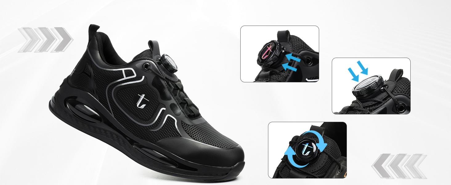 Черевики робочі, захисні: водонепроникні, легкі, спортивні, з металевим носком. Дихаючі, антиковзкі кросівки для чоловіків та жінок (45 EU, Чорний)