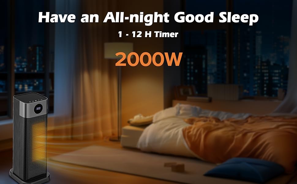 Електричний обігрівач PTC 2000W з термостатом, дистанційним керуванням, таймером та захистом від перегріву. Обігрівач для дому, офісу, спальні.