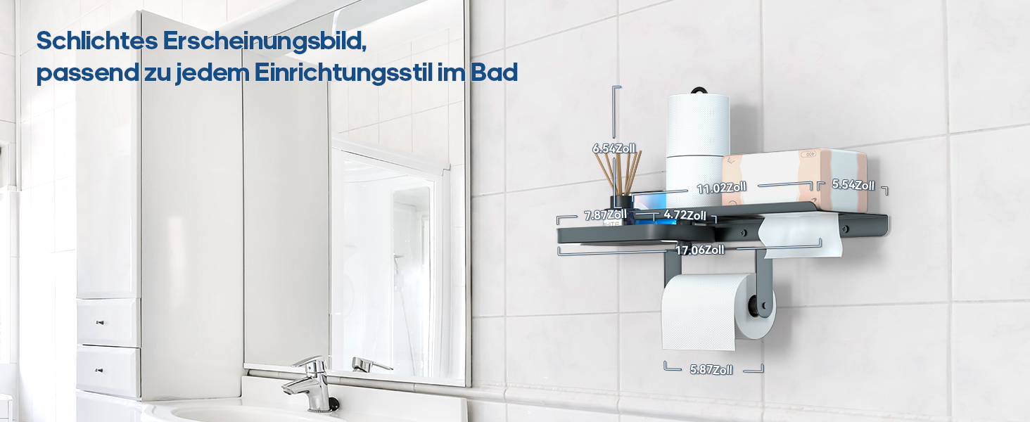 Настінний тримач для туалетного паперу з полицею, багатофункціональний, обертовий, з нержавіючої сталі, чорний мат. Підходить для ванної кімнати, кухні та пральні.