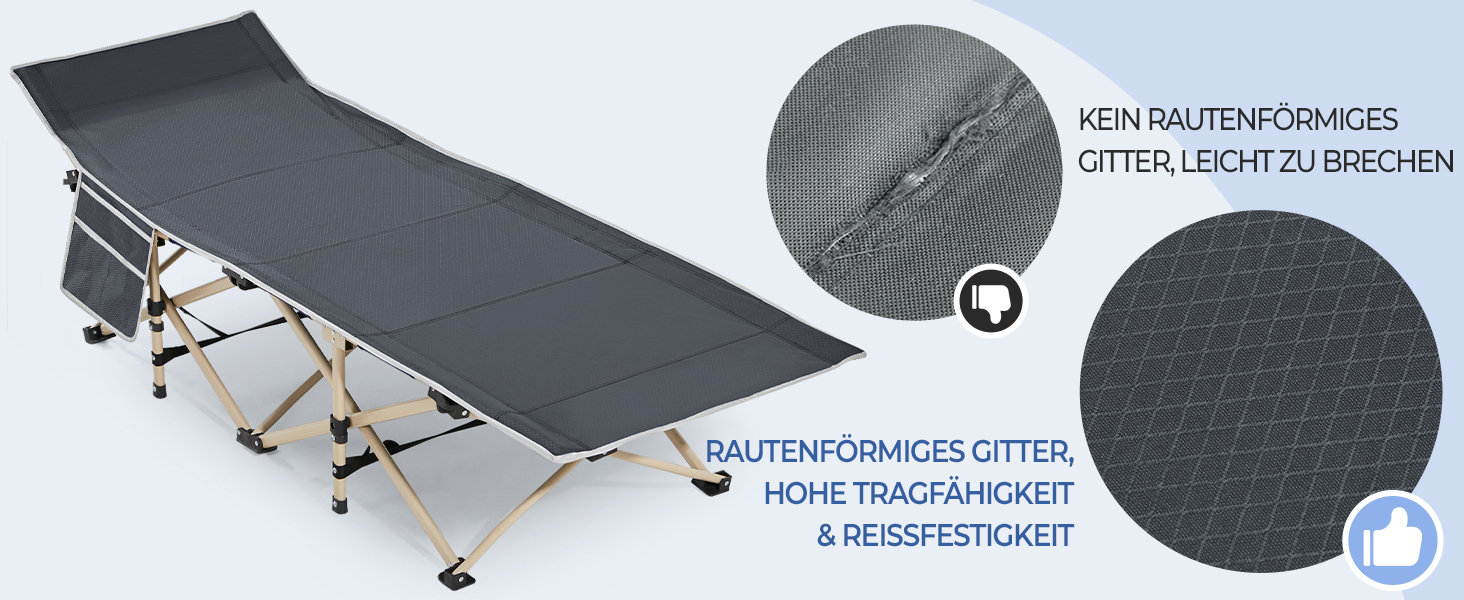 Ліжко-розкладачка Yaheetech для кемпінгу, сіре, до 150 кг, з бічною кишенею та сумкою для транспортування