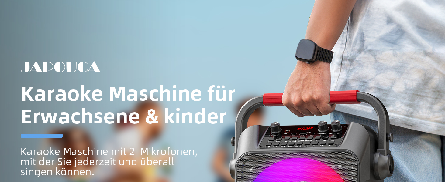 Портативна караоке-машина з 2 мікрофонами та LED-підсвіткою, Bluetooth, AUX, USB, TF, TWS, для вечірок та подарунків (дорослим та дітям)