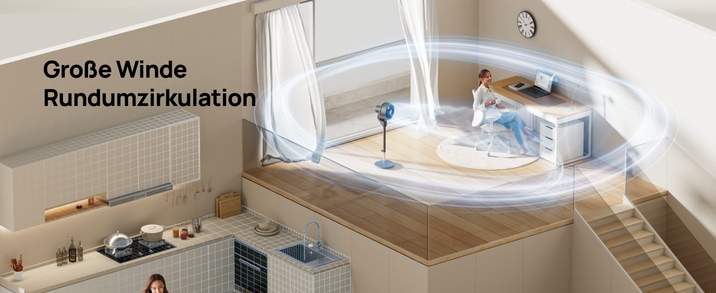 Вентилятор Dreo Leiser: турецький, з дистанційним керуванням, 1444 м³/год, осциляція, таймер 6 годин, функція ароматерапії, сірий