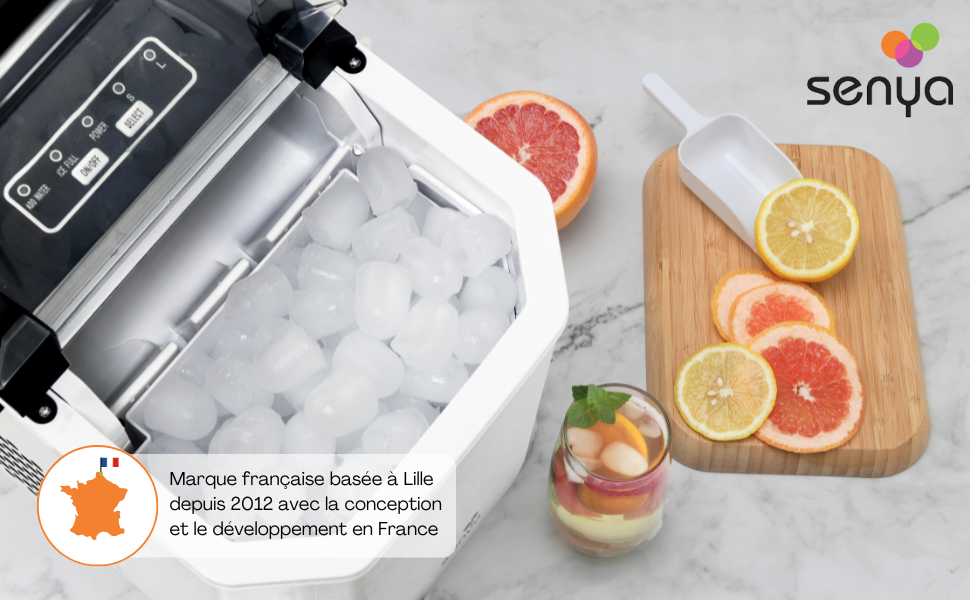 Машина для приготування льоду SENYA – 2 розміри кубиків, 12 кг/24 год, бак 1,3 л, LED-дисплей, інфрачервоне виявлення, нержавіюча сталь