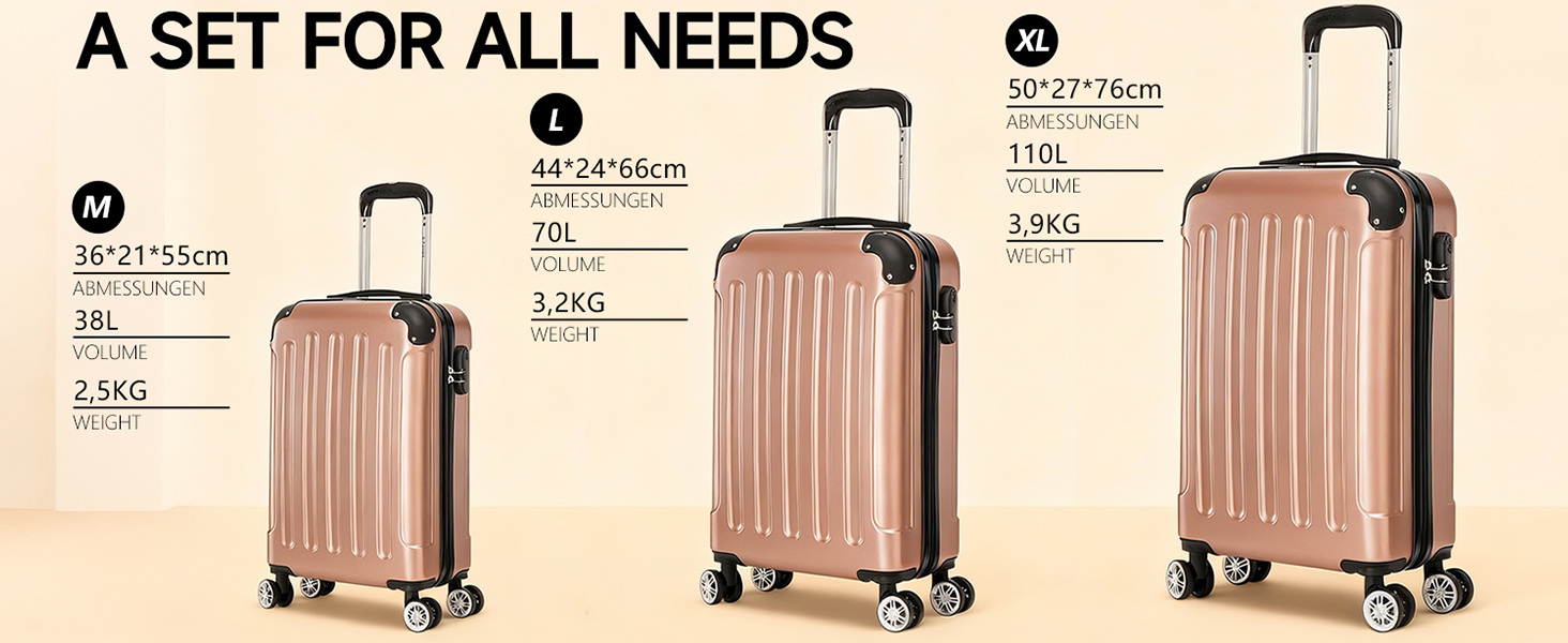 Набір валіз Boleedy 3шт (55/66/76 см), Trolley, жорсткий корпус, 360° обертання, тихі колеса, телескопічна ручка, темно-зелений