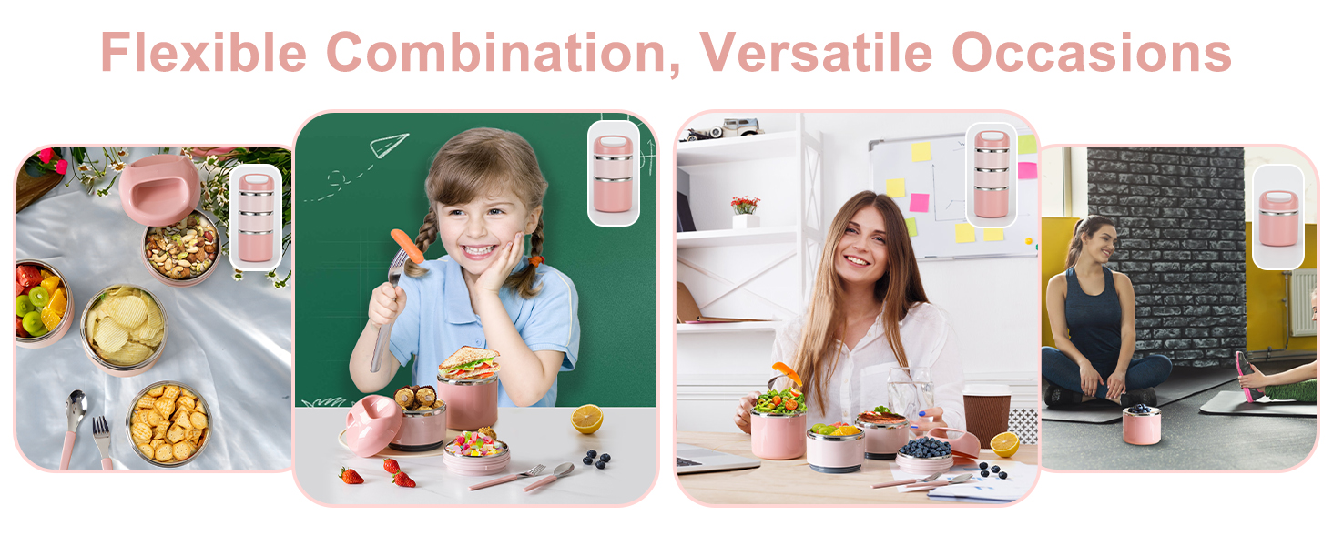 Ланчбокс Lille Home 1.43L з нержавіючої сталі - ізольований, без BPA, для дорослих (рожевий)